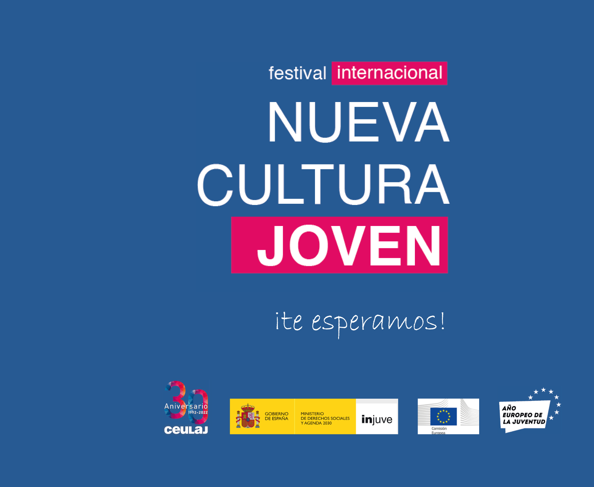 Cartel con los logos de Injuve, CEULAJ, Ministerio de Derechos Sociales, Comisión Europea y Agenda 2030 y Año Europeo de la Juventud